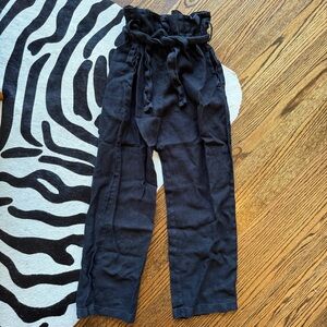 Black Crane Paper Bag Pants - 100% Linen